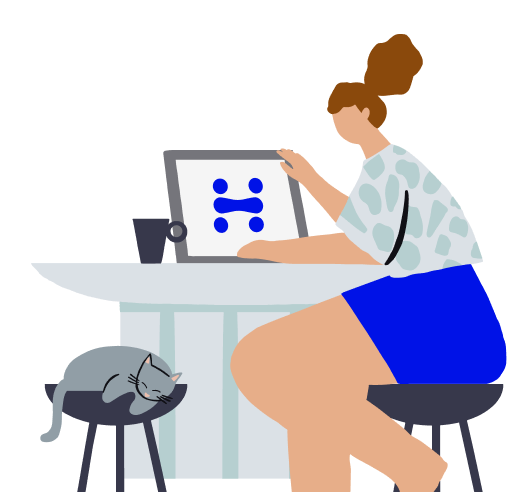 Illustration of person on laptop with cat on table